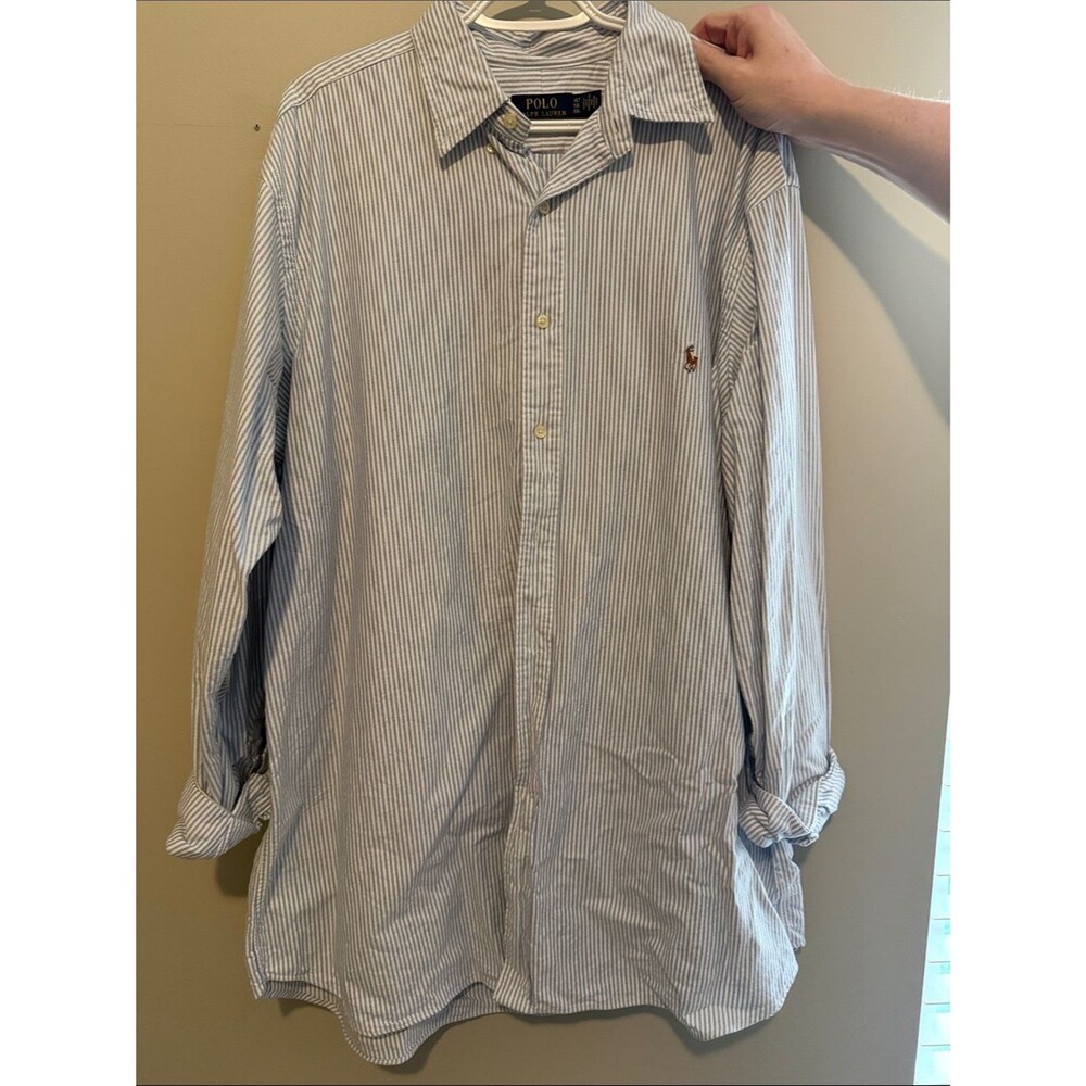 Polo by Ralph Lauren Light Blue & White Striped Cotton Button-Down Shirt
